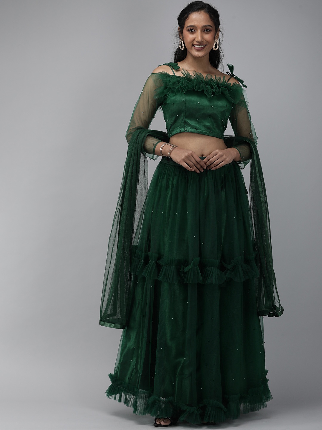 DIVASTRI Green Embellished Beads and Stones Semi-Stitched Lehenga & Unstitched Blouse With Dupatta
DIVASTRI Green Embellished Beads and Stones Semi-Stitched Lehenga & Unstitched Blouse With Dupatta