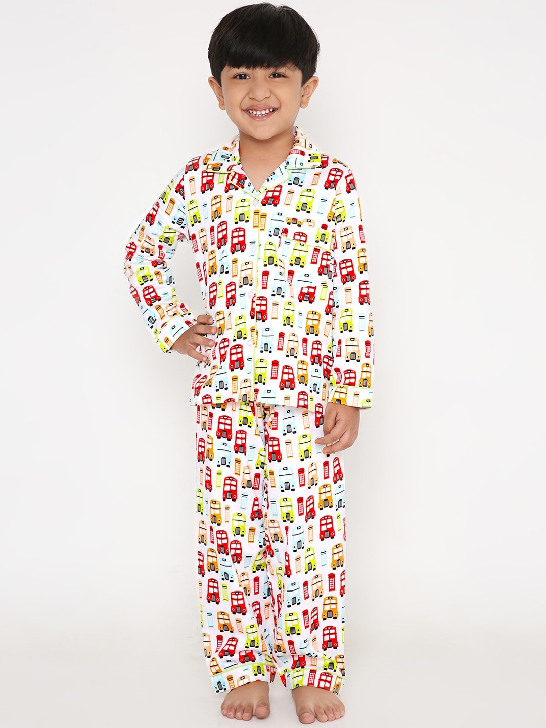 Kidipoo Unisex Kids White & Red Printed Night suit