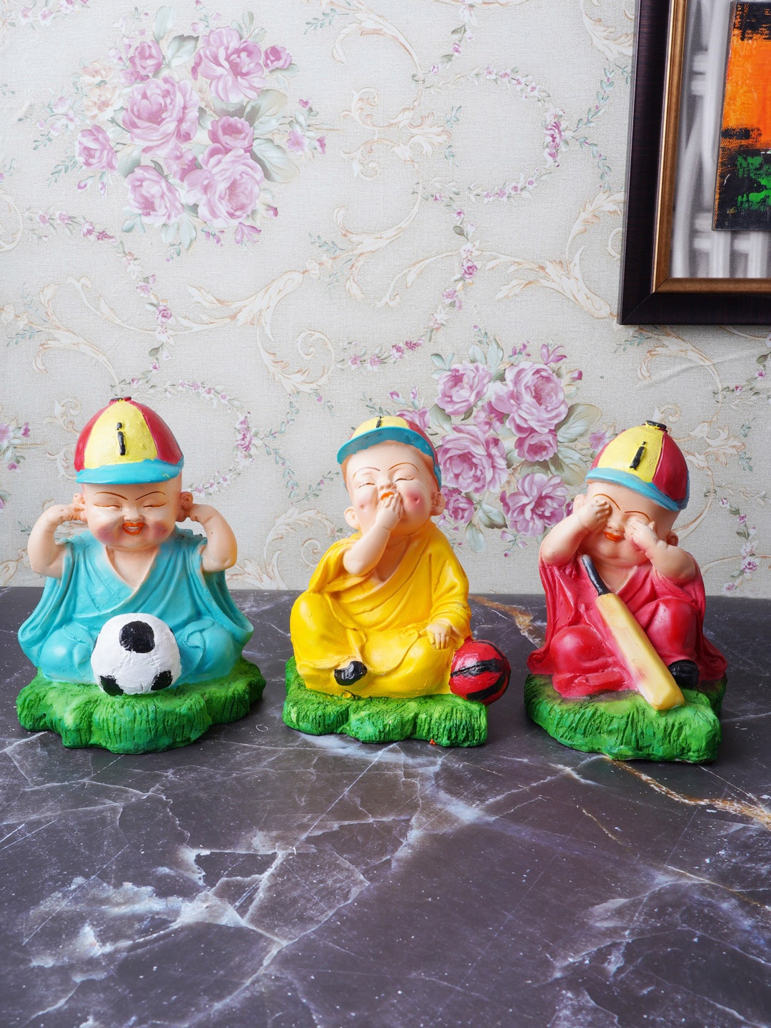 FASHIYANOO Set Of 3 Sports Monk Showpiece, Red