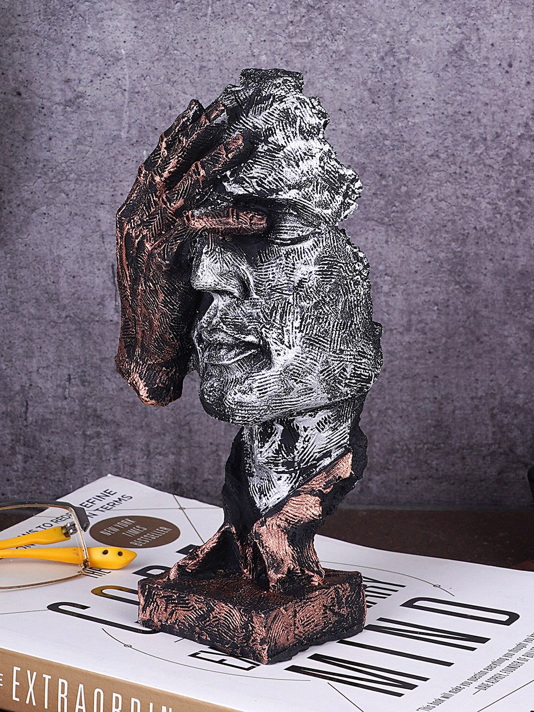 FASHIYANOO Copper-Toned & Grey Face Showpiece