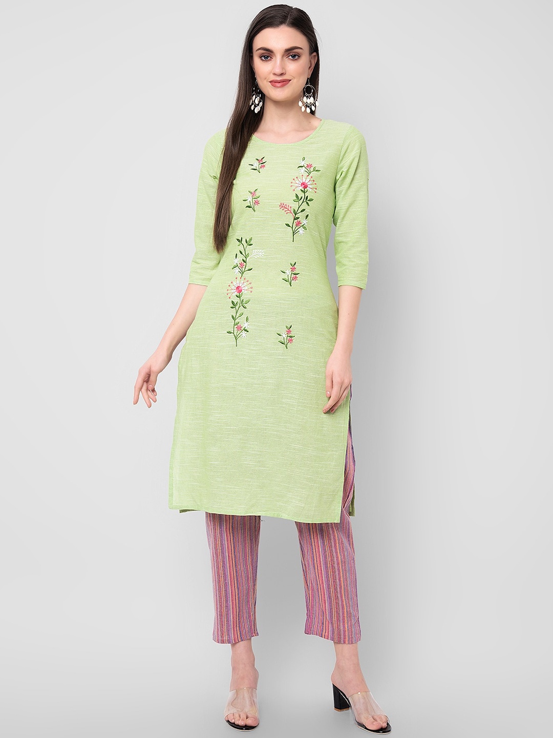 Sanganeri Kurti Women Green Floral Embroidered Thread Work Pure Cotton Kurti with Trousers
Sanganeri Kurti Women Green Floral Embroidered Thread Work Pure Cotton Kurti with Trousers