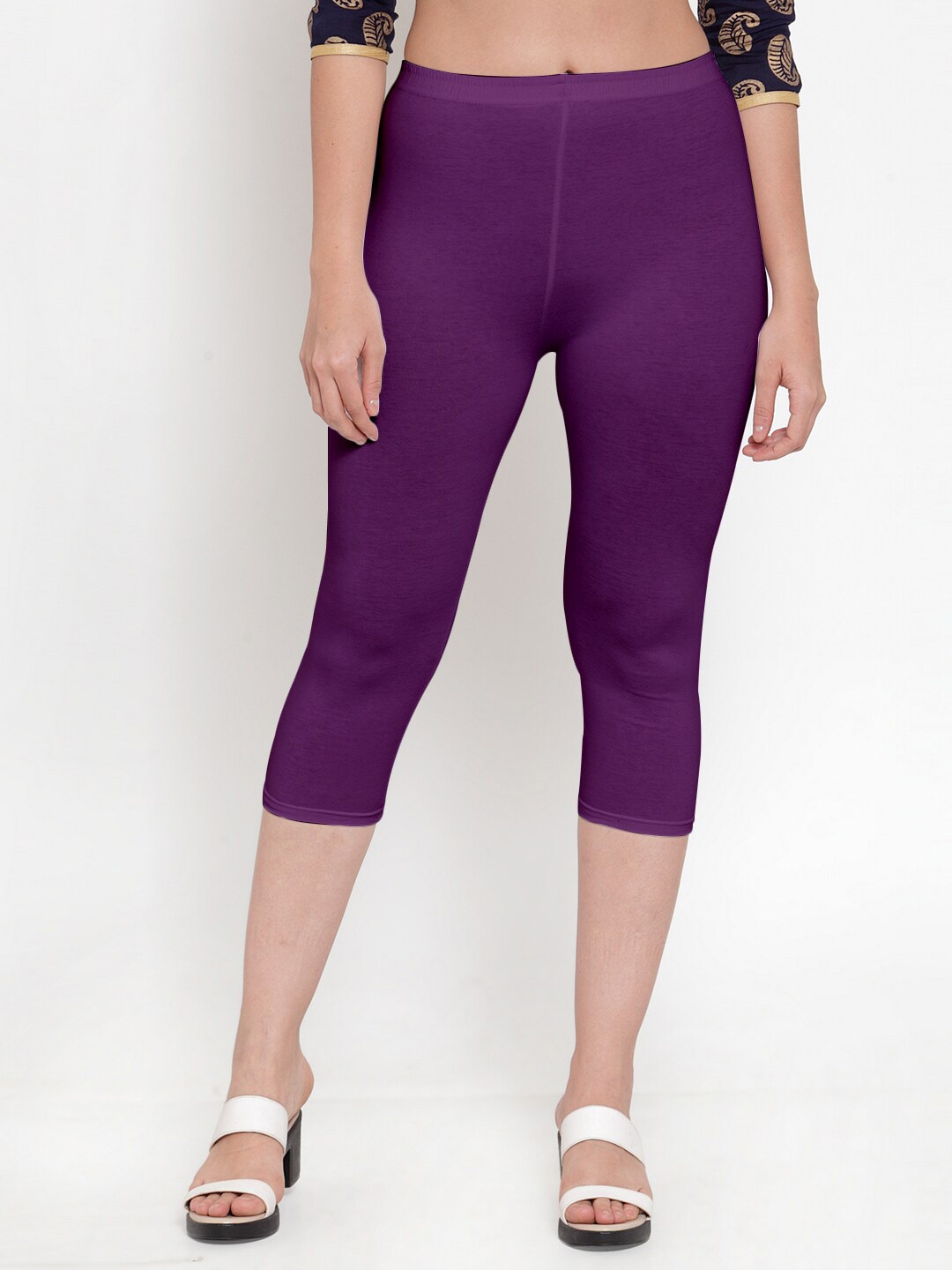 Jinfo Women Purple Cotton Lycra Capris