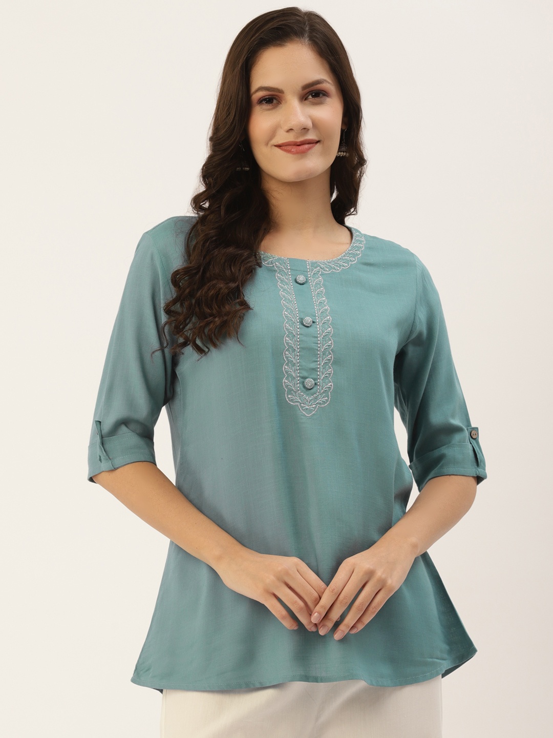 INDYES Teal Solid Kurti