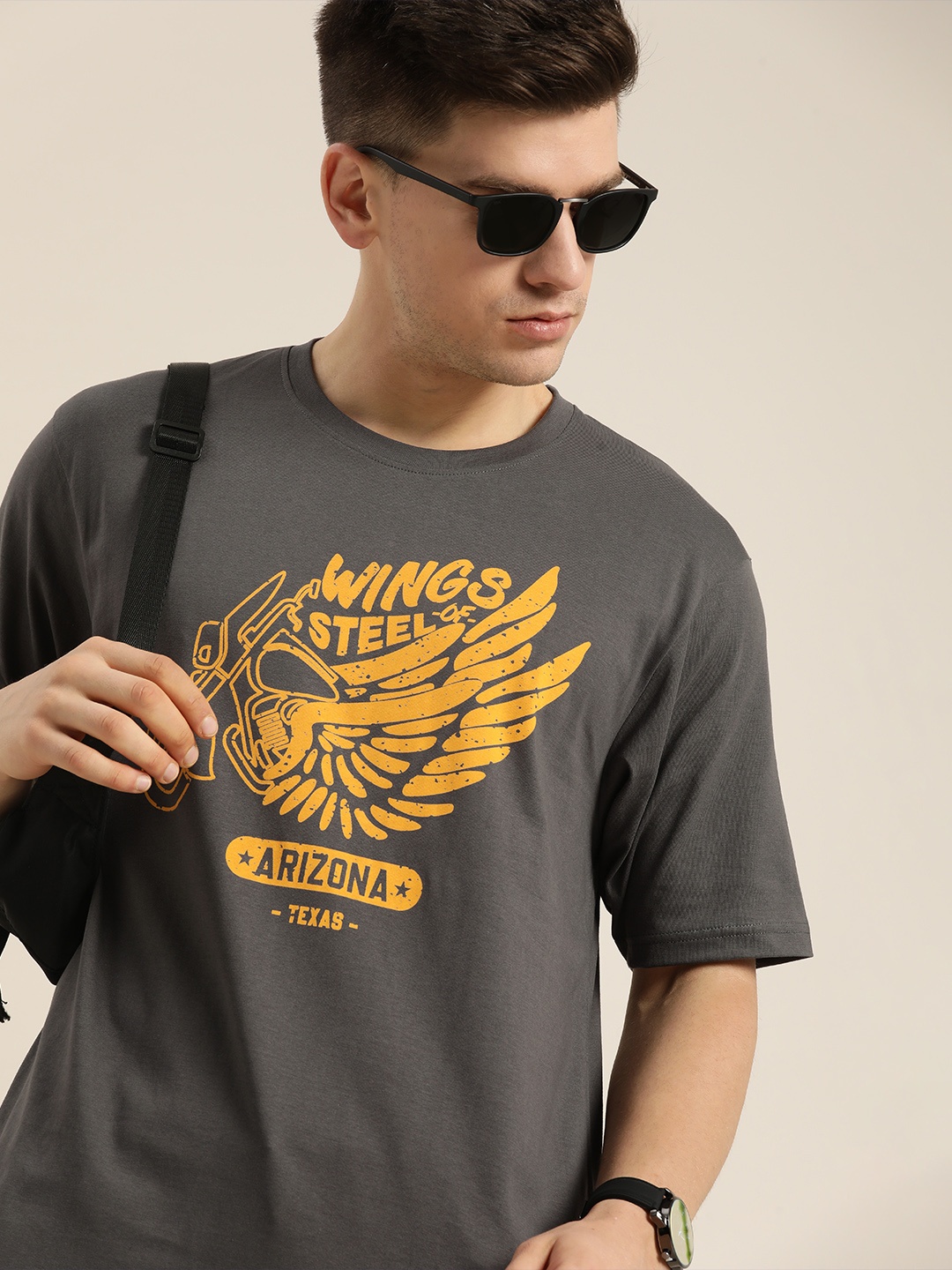 Difference of Opinion Men Charcoal & Mustard Yellow Printed Pure Cotton Loose T-shirt
Difference of Opinion Men Charcoal & Mustard Yellow Printed Pure Cotton Loose T-shirt