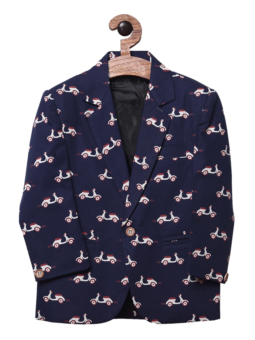 RIKIDOOS Boys Navy Blue Printed Blazer