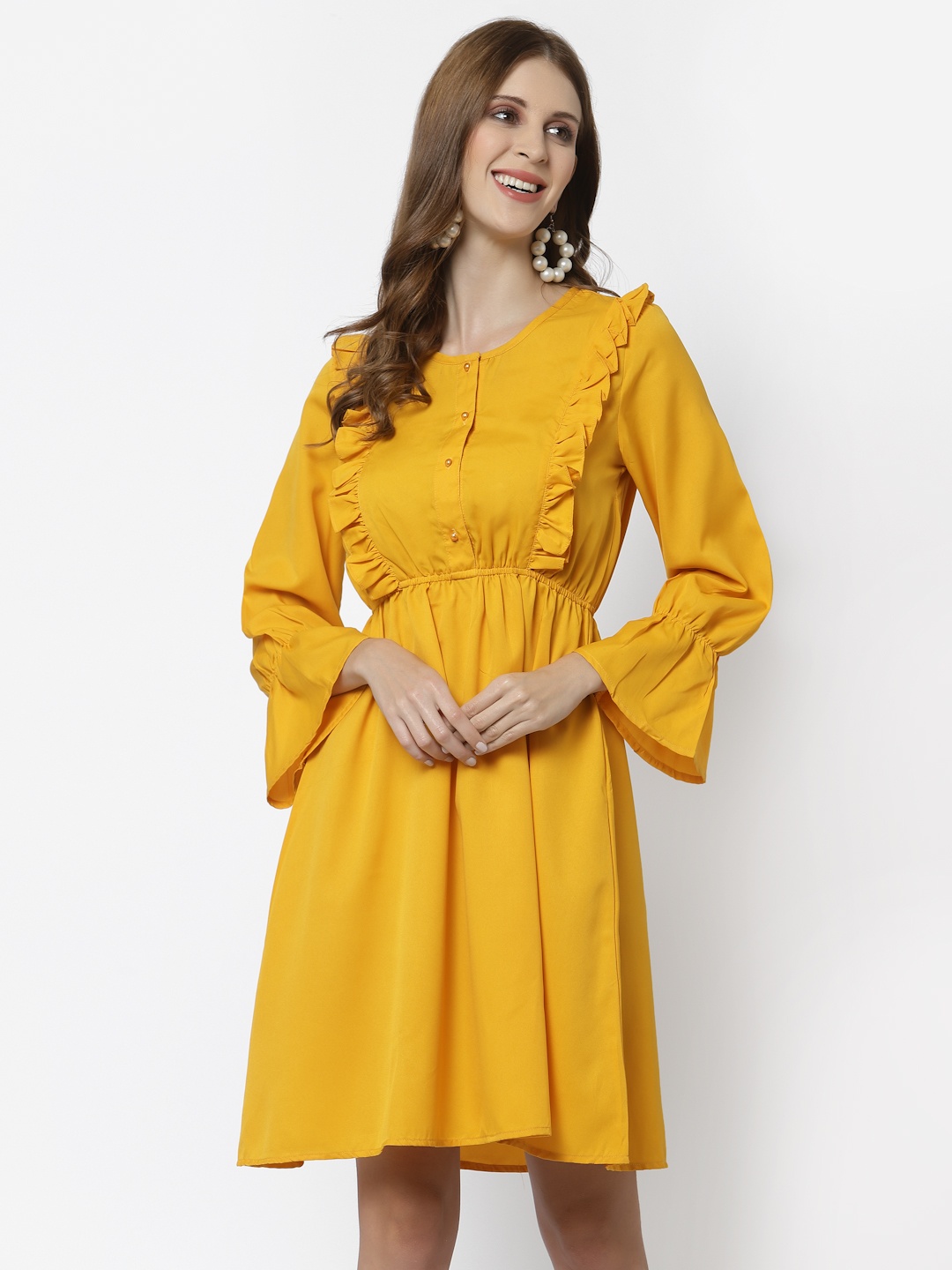 Karmic Vision Women Yellow Crepe Dress