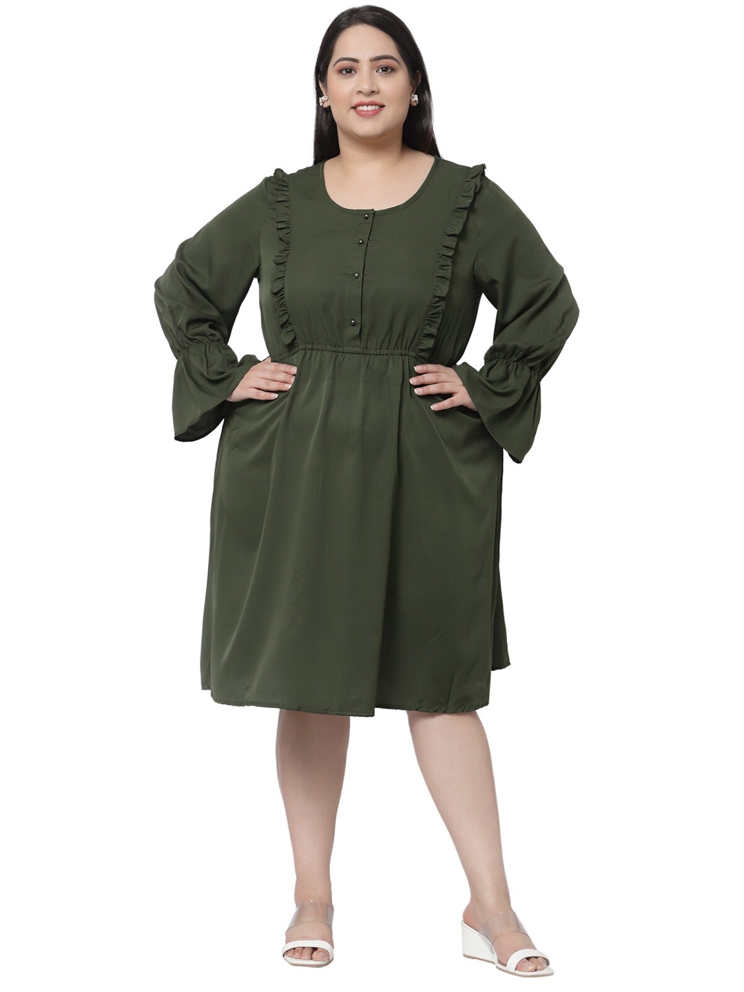 Flambeur Plus Size Women Green Crepe Dress