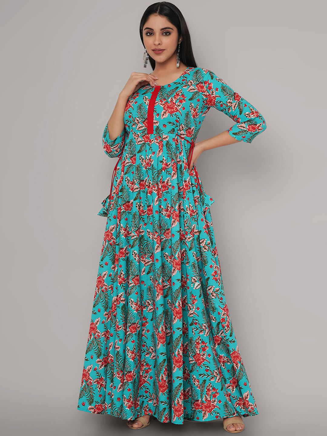 Sanganeri Kurti Women Sea Green & Red Floral Printed Anarkali Kurta 
Sanganeri Kurti Women Sea Green & Red Floral Printed Anarkali Kurta
