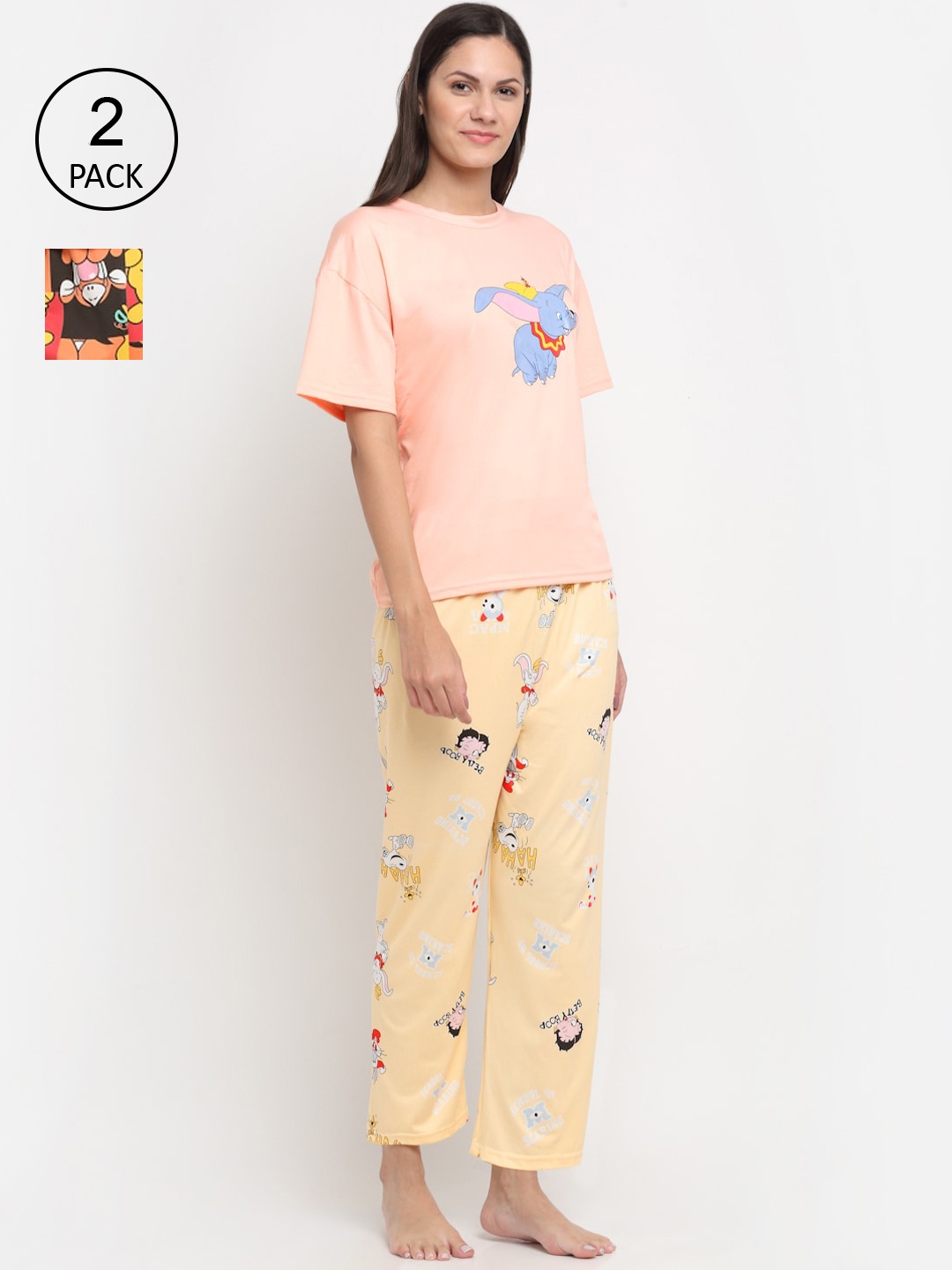 KLOTTHE Women Multicoloured Set of 2 Cartoon Character Printed 3 Piece Night Suit, Multi
KLOTTHE Women Multicoloured Set of 2 Cartoon Character Printed 3 Piece Night Suit, Multi
