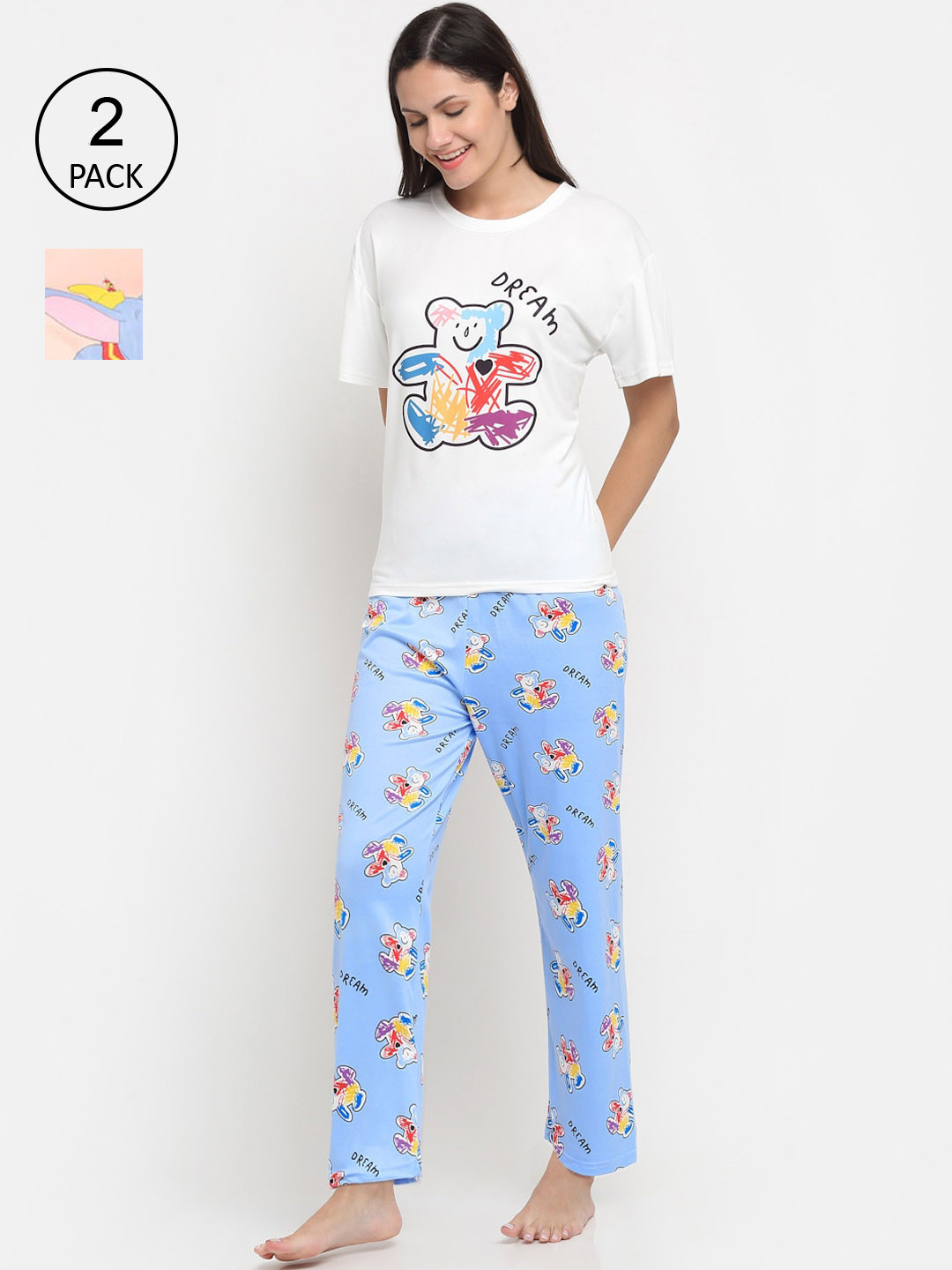 KLOTTHE Women Multicoloured Set of 2 Cartoon Printed Cotton Blend 3 Piece Night suit, Multi
KLOTTHE Women Multicoloured Set of 2 Cartoon Printed Cotton Blend 3 Piece Night suit, Multi