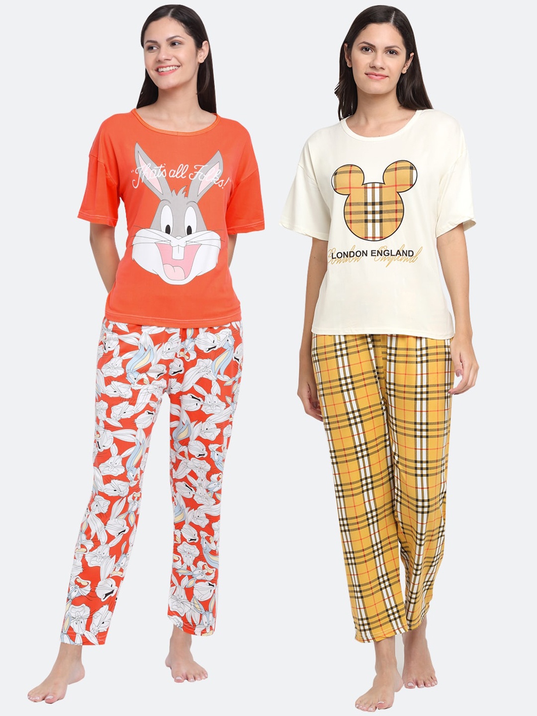 KLOTTHE Women Multicoloured Set of 2 Cartoon Character Printed Cotton Blend Night suit, Multi
KLOTTHE Women Multicoloured Set of 2 Cartoon Character Printed Cotton Blend Night suit, Multi