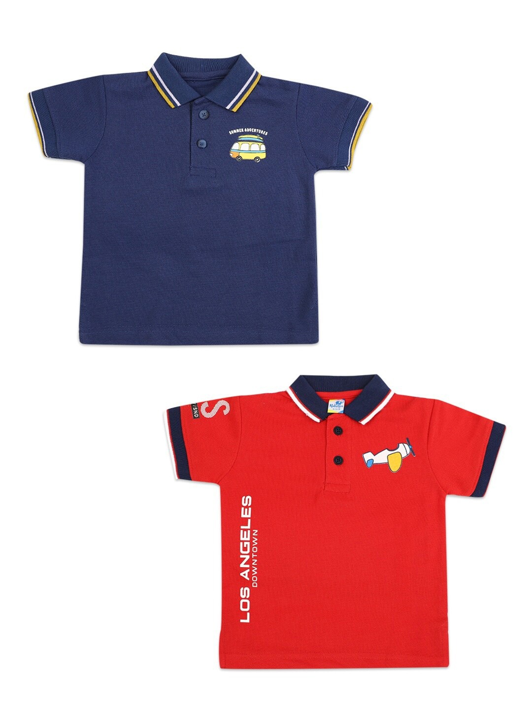 V-Mart Pack of 2 Kids Red & Blue Polo Collar T-shirt