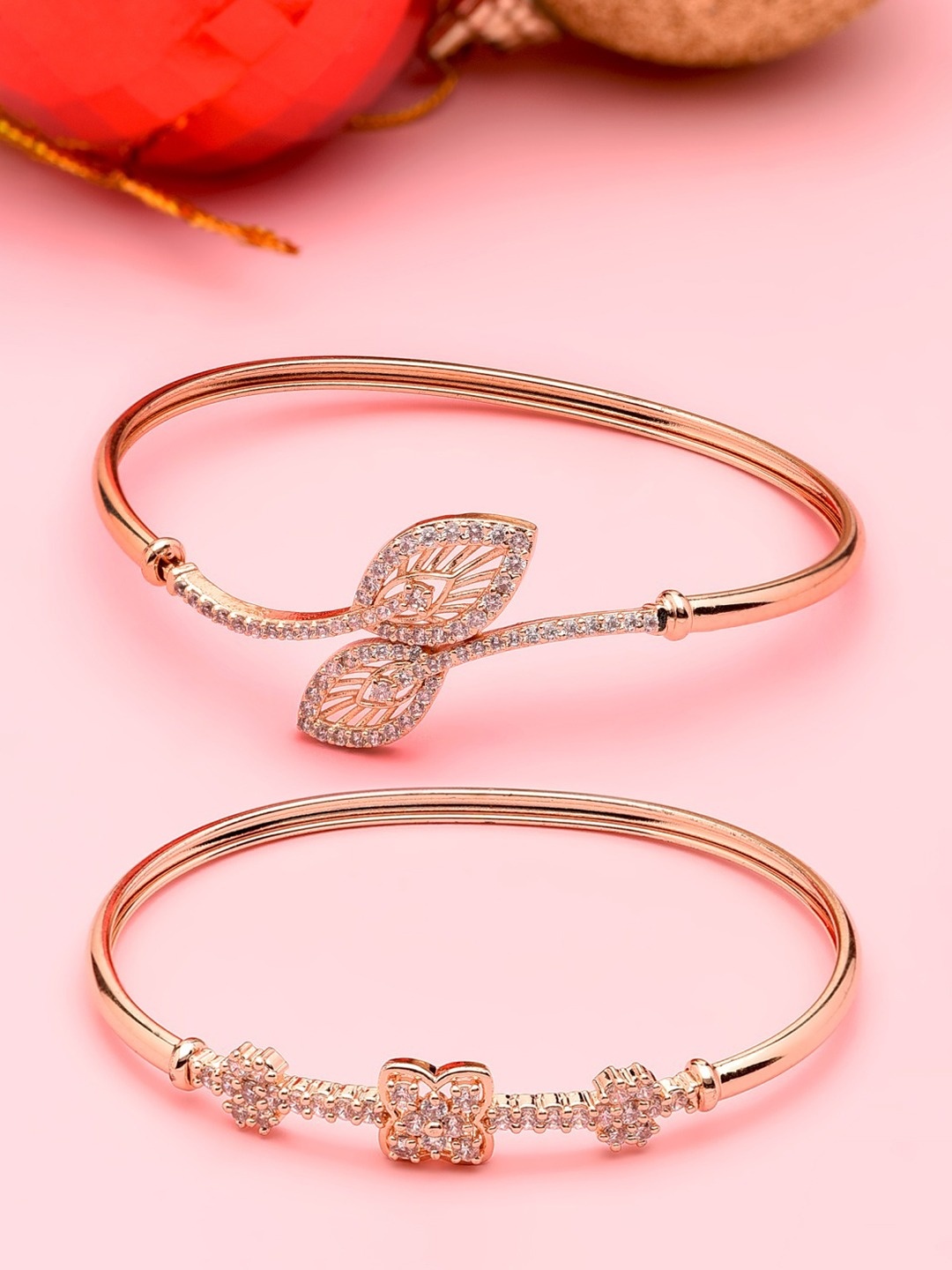 Zaveri Pearls Women Pack of 2 Rose Gold Plated Brass Cubic Zirconia Kada Bracelet
Zaveri Pearls Women Pack of 2 Rose Gold Plated Brass Cubic Zirconia Kada Bracelet