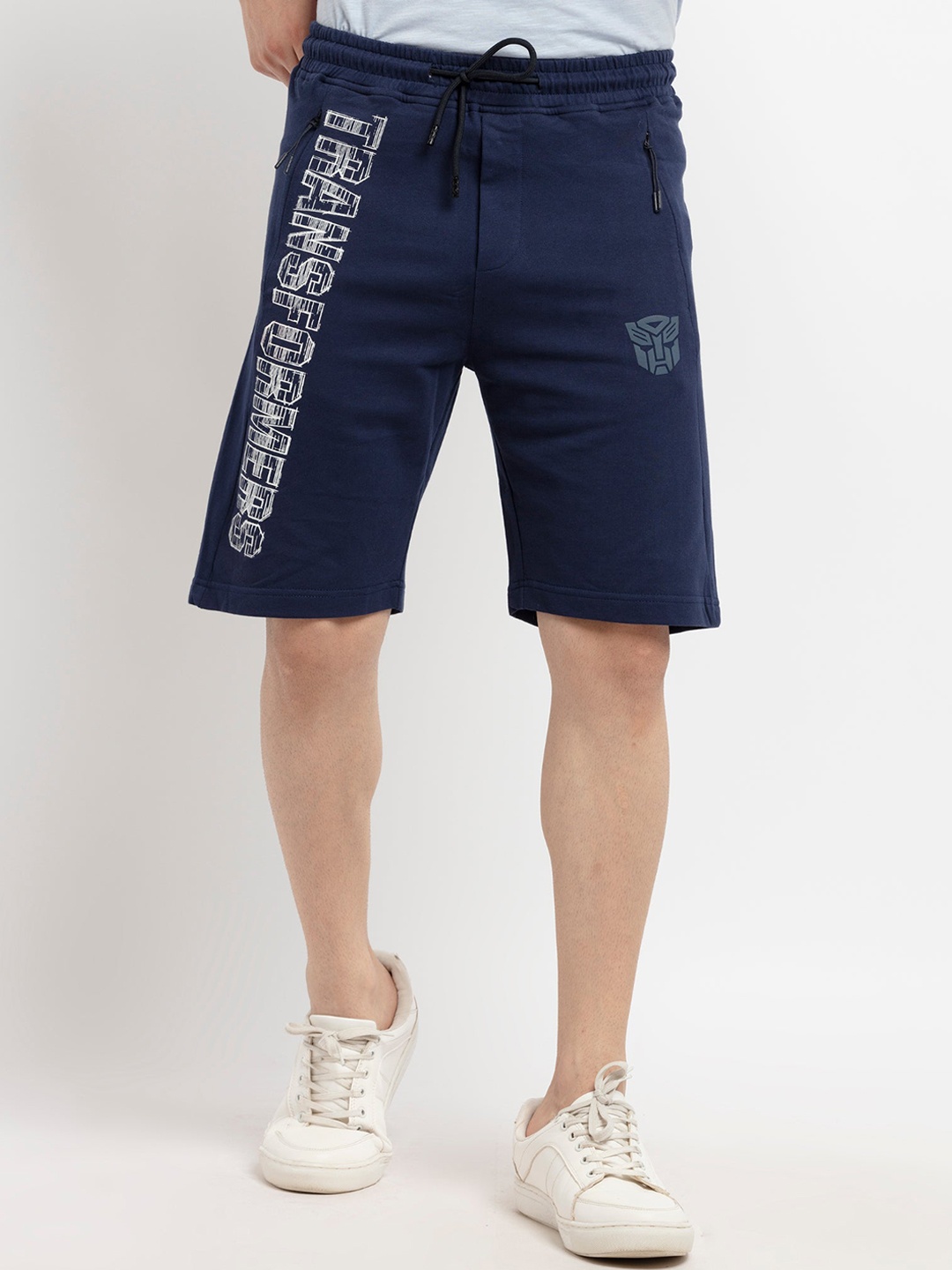 Status Quo Men Navy Blue Printed Cotton Shorts