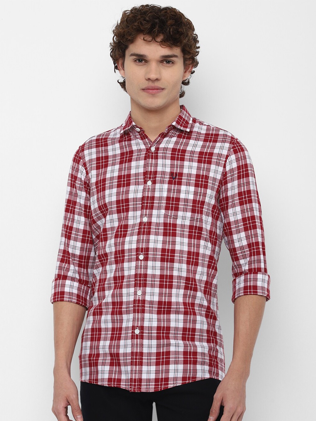 Allen Solly Sport Men Maroon & White Tartan Checked Pure Cotton Casual Shirt
