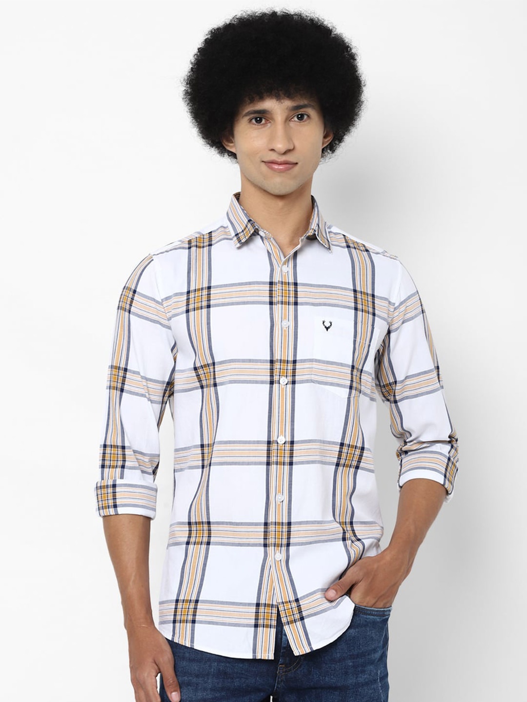 Allen Solly Men White Slim Fit Checked Casual Shirt