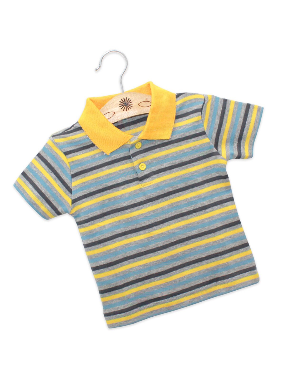 Born Babies Kids Yellow & Blue Striped Polo Collar Cotton T-shirt