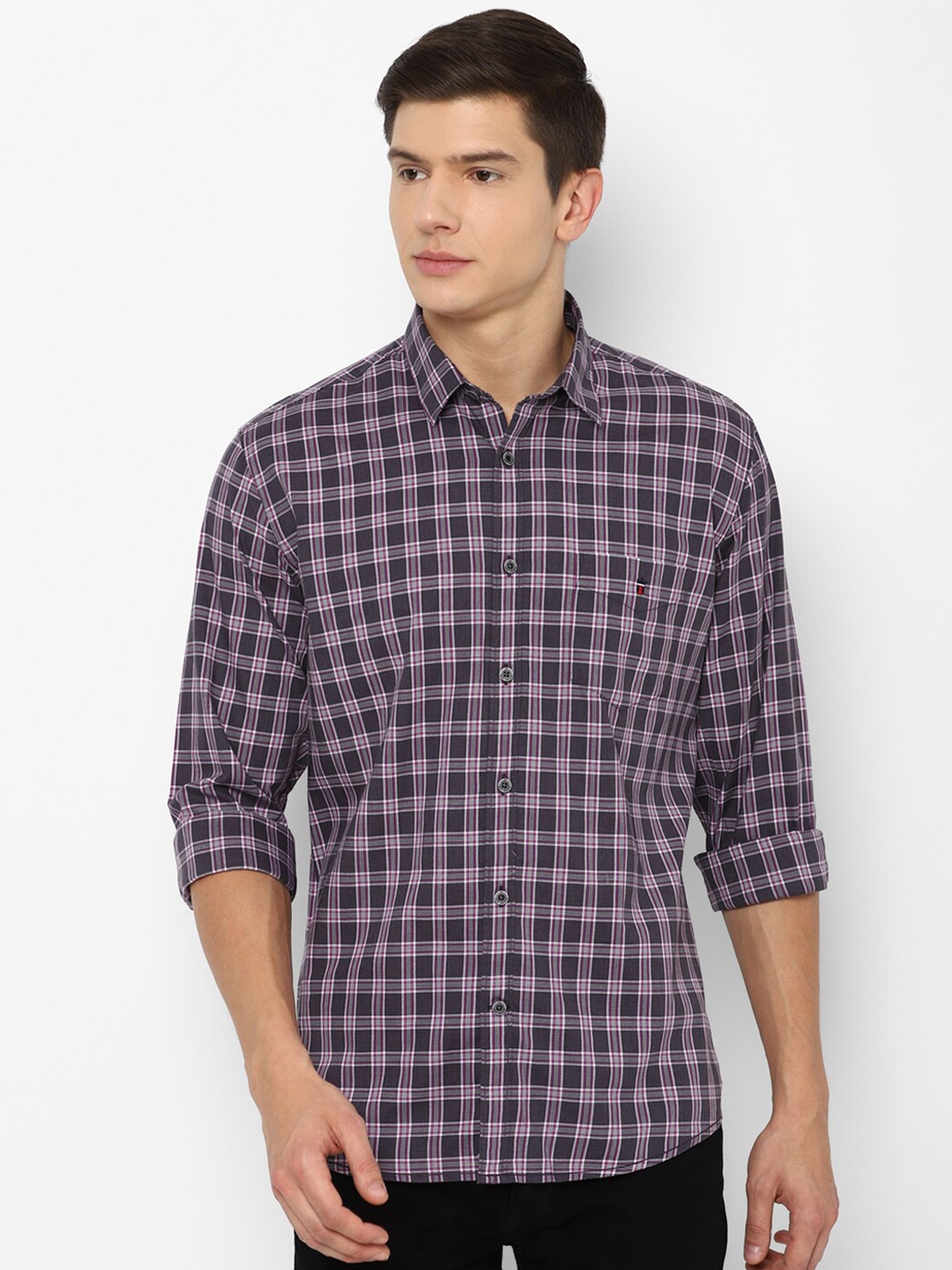 Louis Philippe Sport Men Purple Slim Fit Checked Casual Shirt