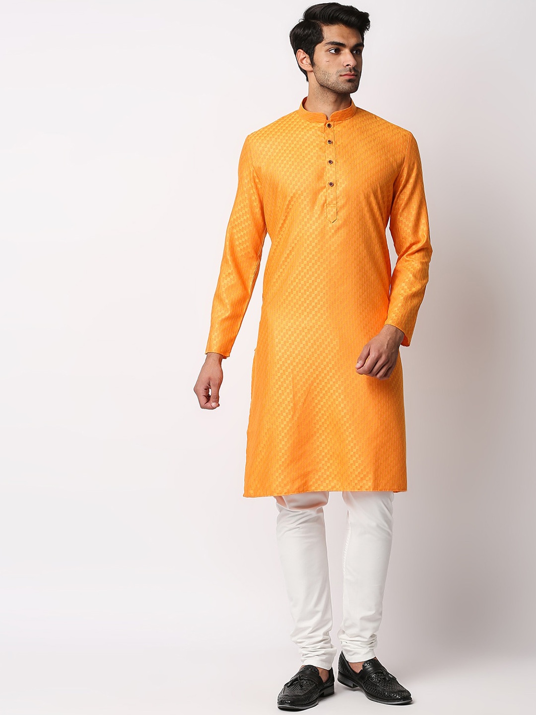 MEWAR Men Orange Kurta with Churidar
