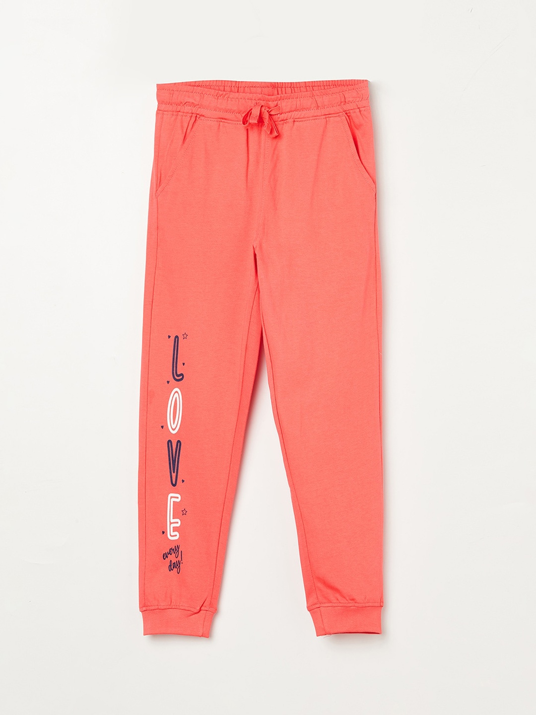Fame Forever by Lifestyle Girls Coral-Pink Solid Cotton Joggers