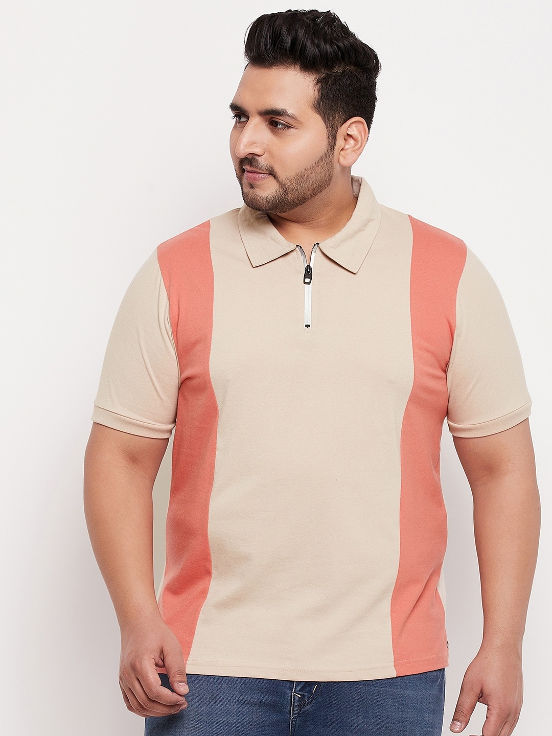 AUSTIVO Men Plus Size Beige & Orange Colourblocked Polo Collar Regular Fit Cotton T-shirt
AUSTIVO Men Plus Size Beige & Orange Colourblocked Polo Collar Regular Fit Cotton T-shirt