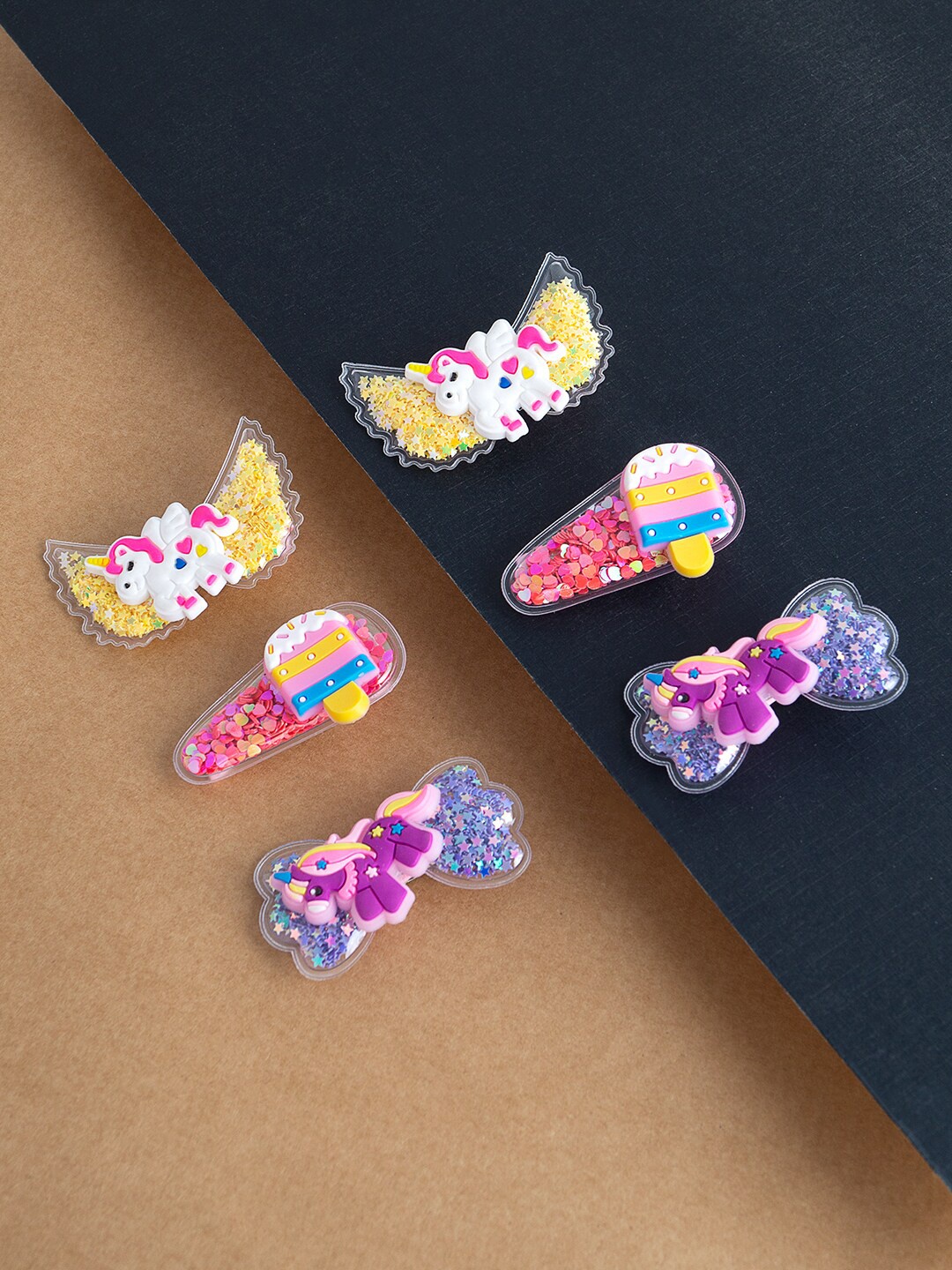 Golden Peacock Girls Yellow & Pink Set of 6 Embellished Alligator Hair Clip