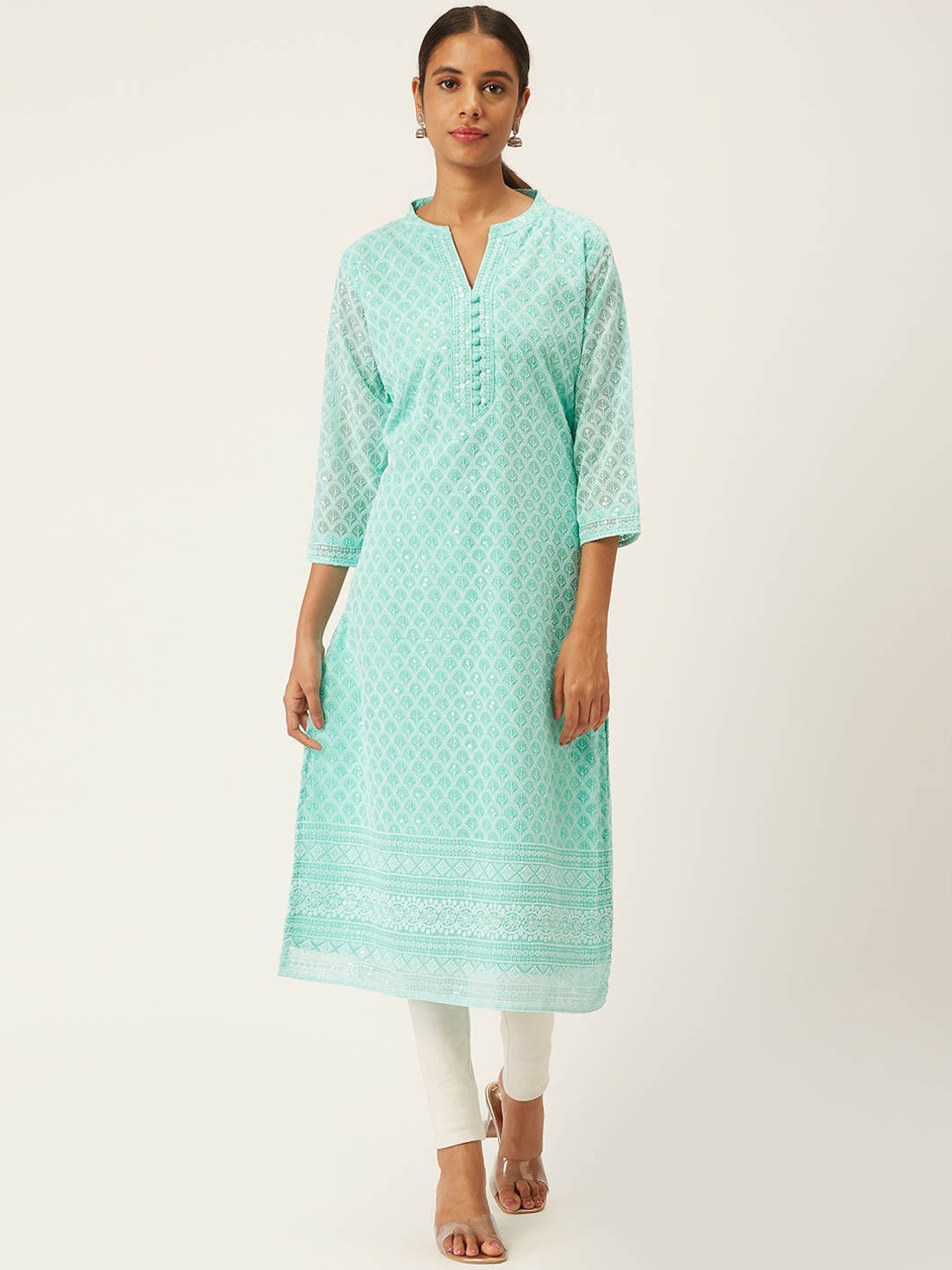 ZOLA Women Embroidered Lucknowi Chikankari Lightweight Georgette Kurta, Turquoise blue
ZOLA Women Embroidered Lucknowi Chikankari Lightweight Georgette Kurta, Turquoise blue