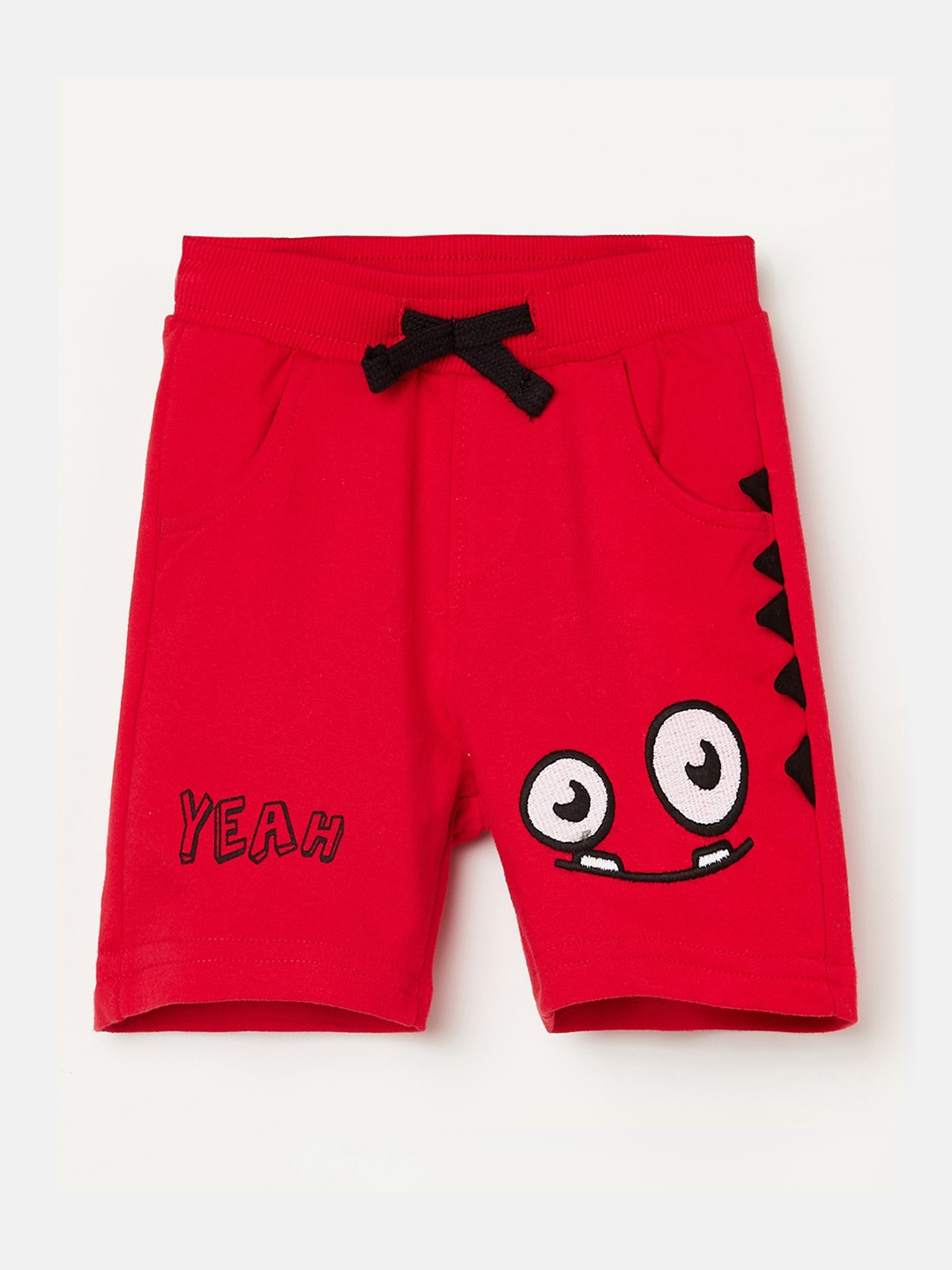 Juniors Boys Red Graphic Printed Cotton Shorts