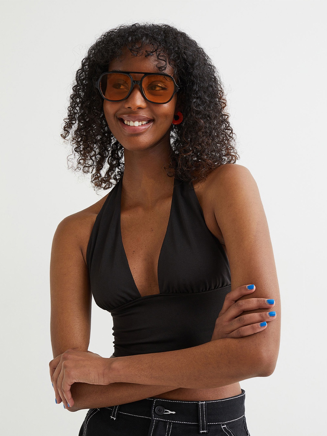 H&M Black Solid Halterneck Top