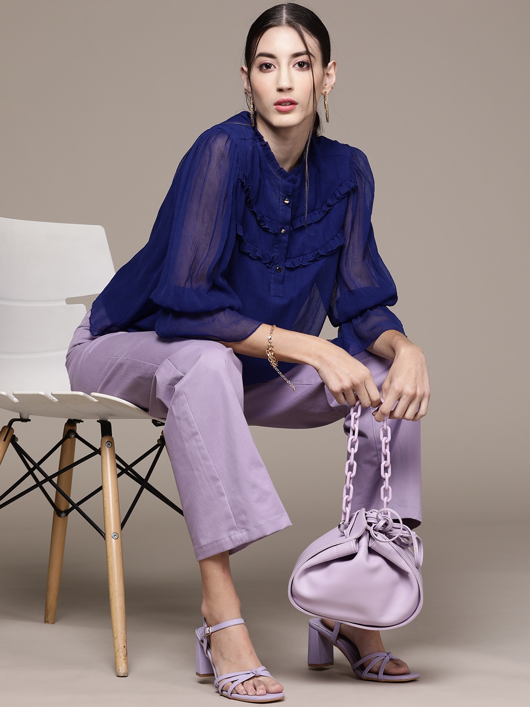 Label Ritu Kumar Blue Ruffles Chiffon Top