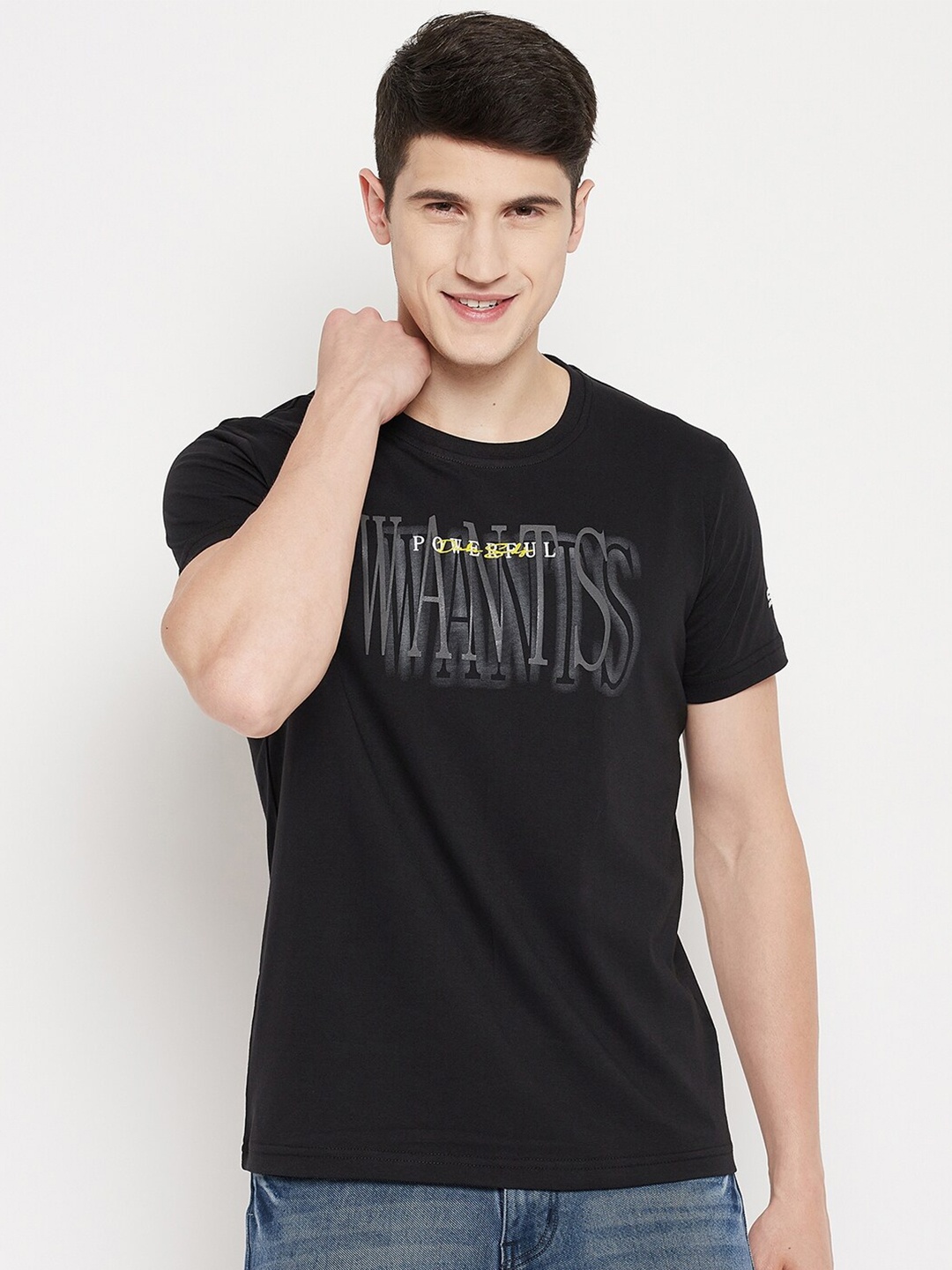 Duke Men Black Typography Printed Slim Fit T-shirt