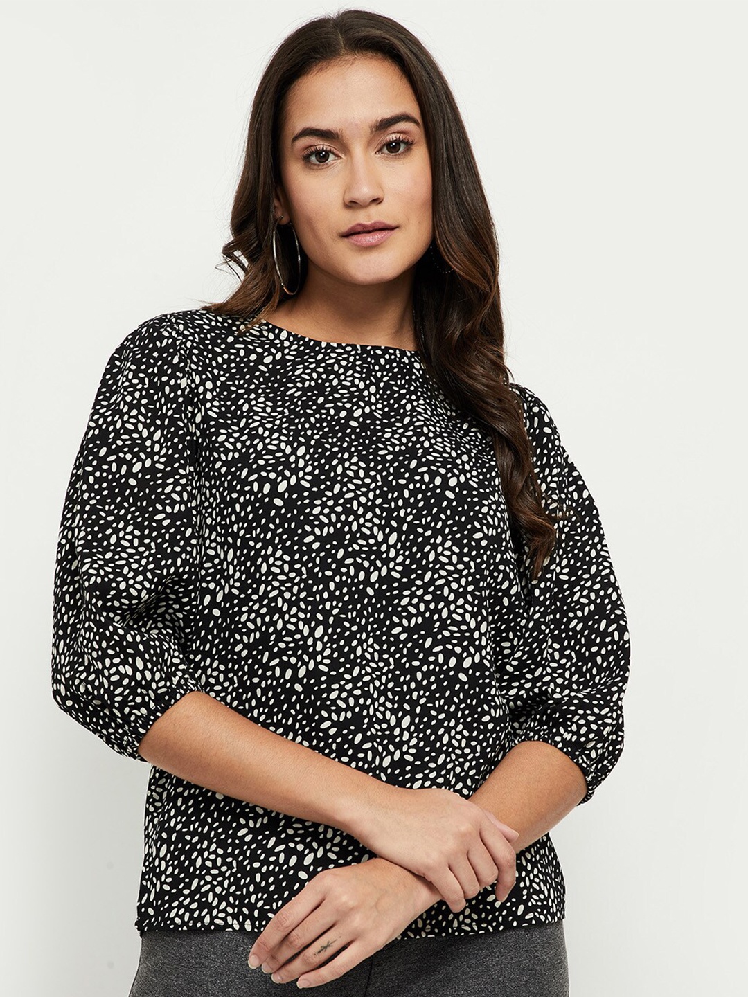 max Black Geometric Print Top