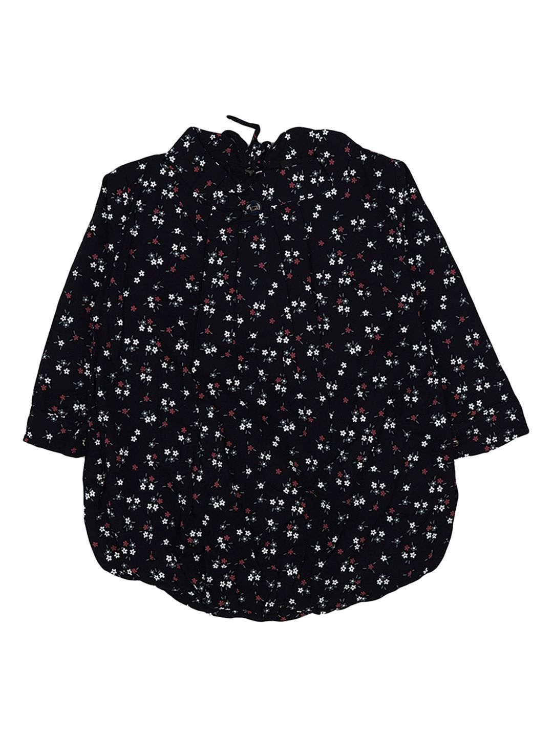 V-Mart Navy Blue & White Floral Print Rayon Top