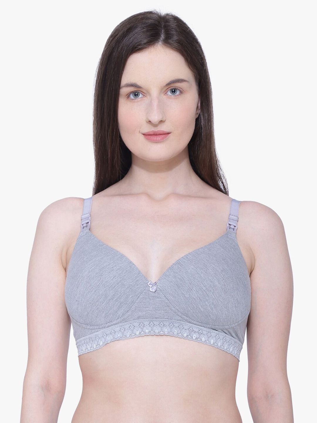 Anoma Grey Solid Lightly Padded Maternity Nursing Bra