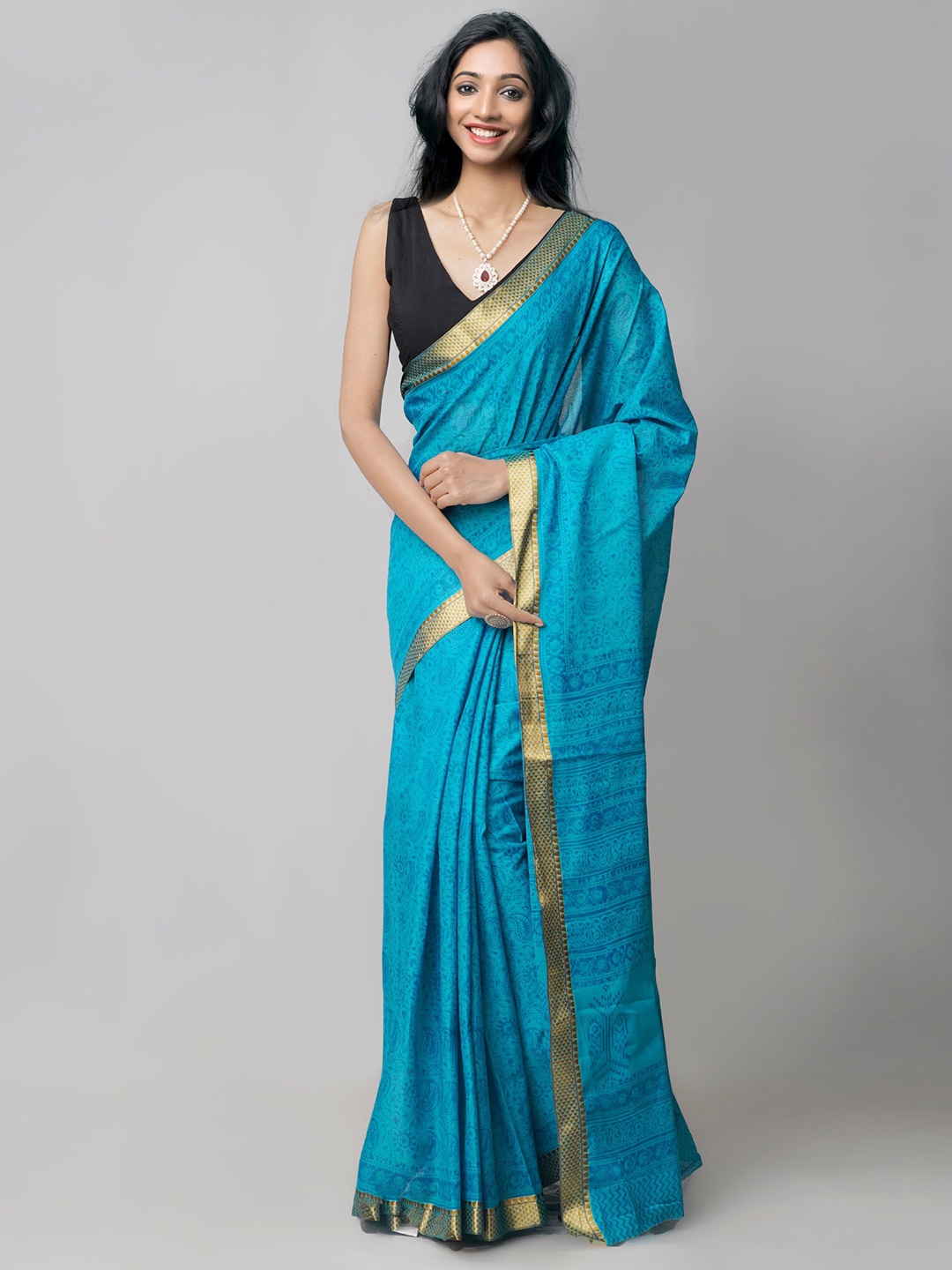 Unnati Silks Blue & Gold-Toned Bagh Pure Cotton Superfine Handloom & Sustainable Venkatgiri Saree
Unnati Silks Blue & Gold-Toned Bagh Pure Cotton Superfine Handloom & Sustainable Venkatgiri Saree