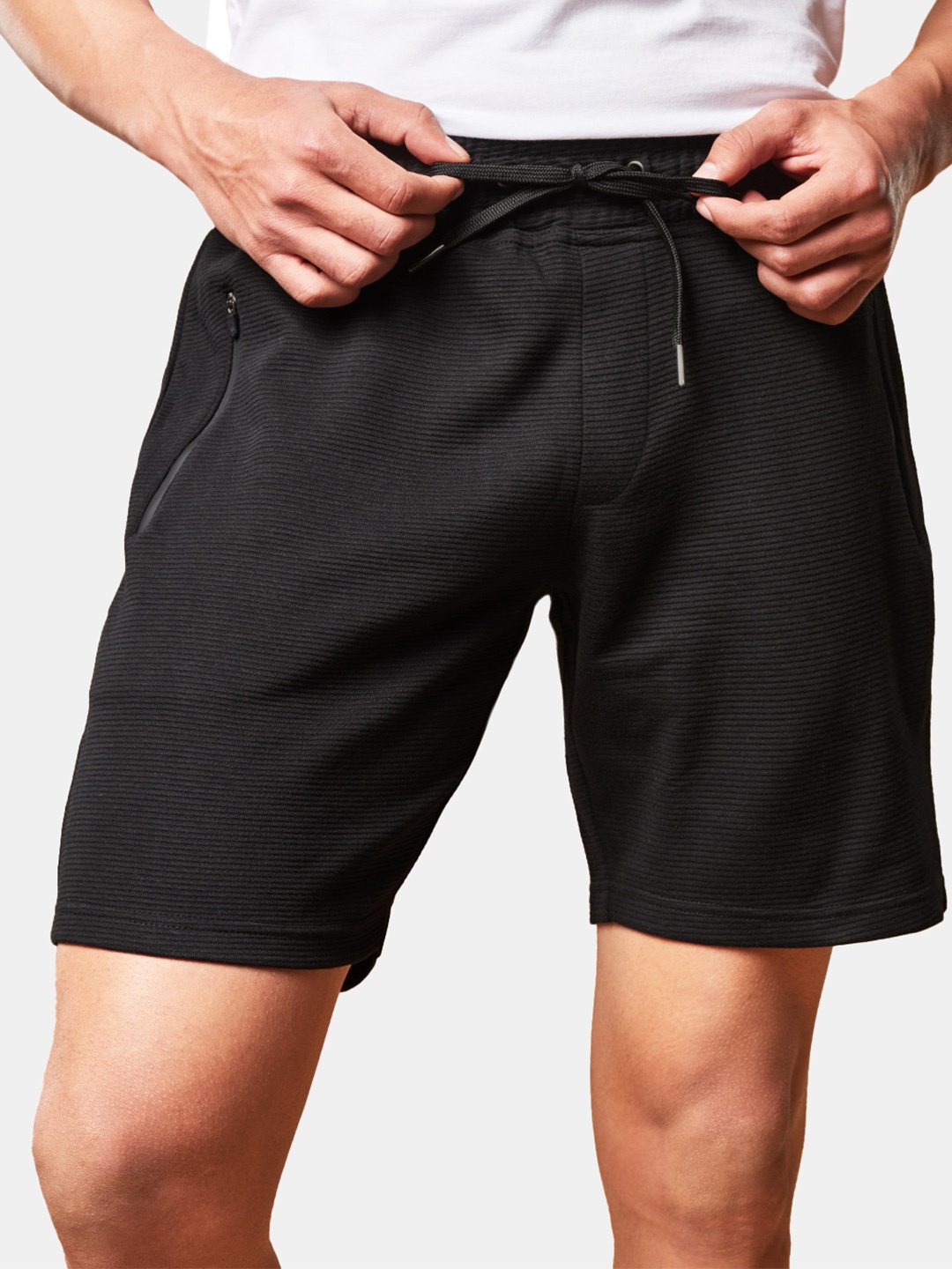 The Souled Store Men Black Ribbed Shorts