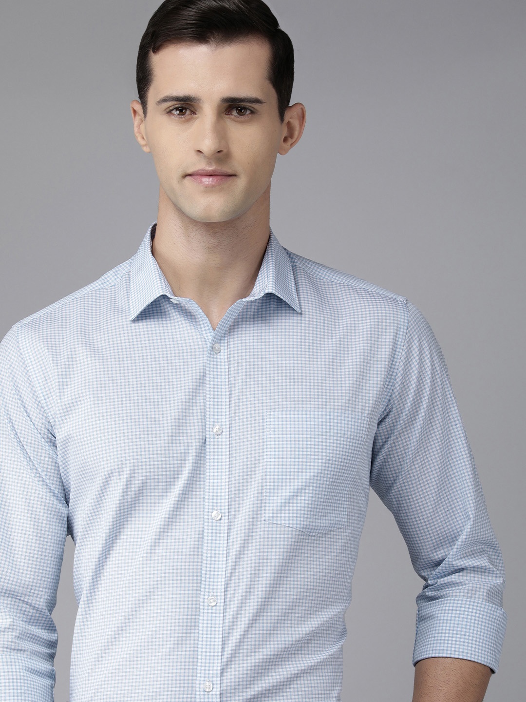Park Avenue Men Blue Slim Fit Checked Formal Shirt