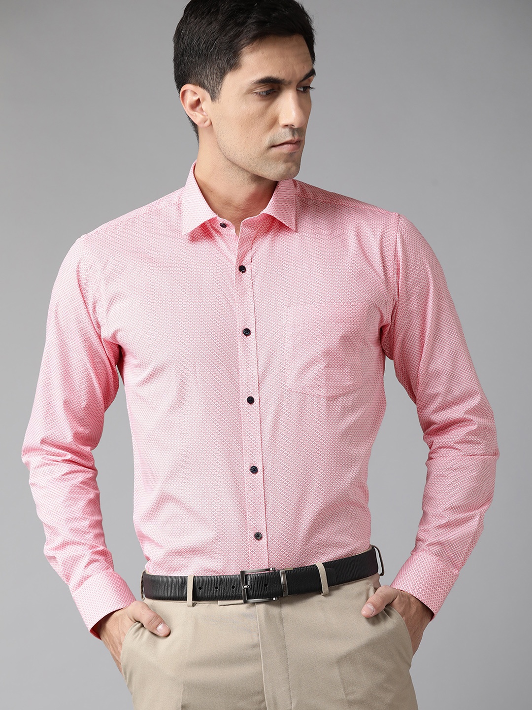 Park Avenue Men Pink Slim Fit Printed Formal Pure Cotton Shirt