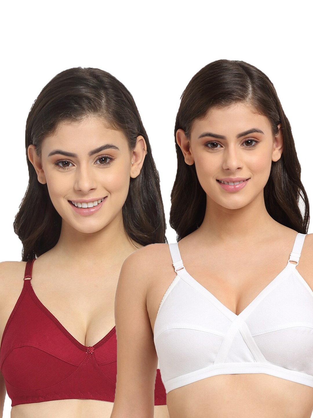 Friskers Pack of 2 White & Maroon Solid Non wired Medium Coverage Cotton Everyday Bra
Friskers Pack of 2 White & Maroon Solid Non wired Medium Coverage Cotton Everyday Bra