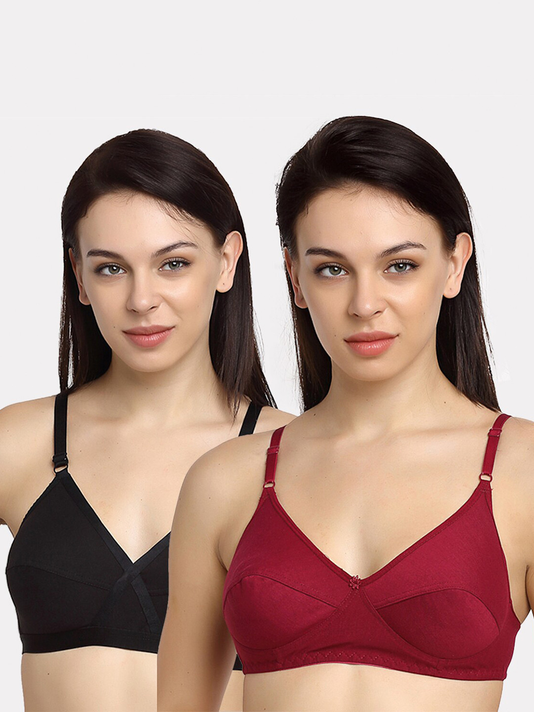 Friskers Pack of 2 Black & Maroon Solid Non wired Medium Coverage Cotton Everyday Bra
Friskers Pack of 2 Black & Maroon Solid Non wired Medium Coverage Cotton Everyday Bra