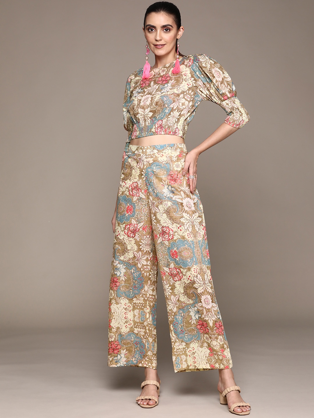 aarke Ritu Kumar Women Off-White & Brown Floral Printed Co-ords