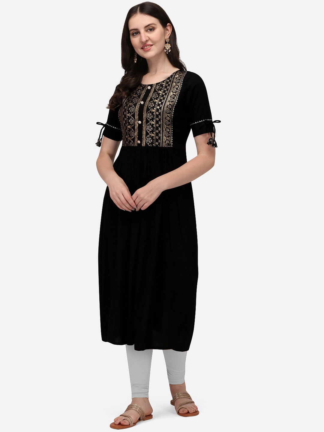 Sitaram Designer Women Black Yoke Design Cotton Kurta