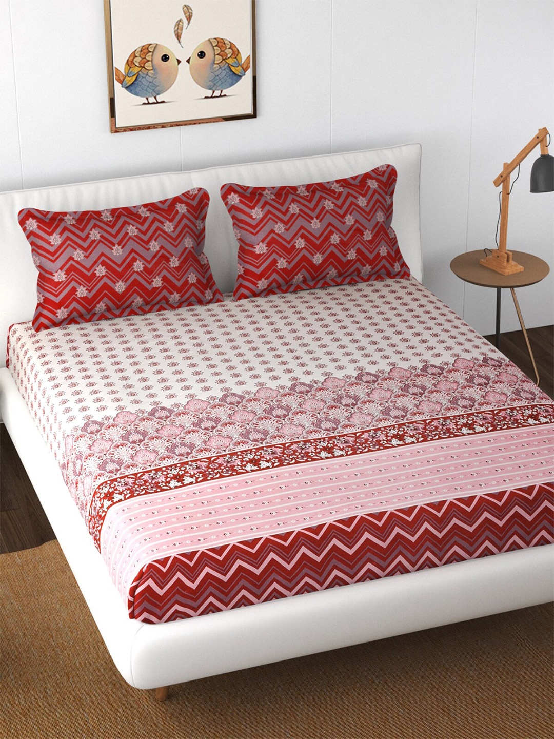 Florida Red & White Ethnic Motifs 210 TC Pure Cotton Fitted King Bedsheet with 2 Pillow Covers
Florida Red & White Ethnic Motifs 210 TC Pure Cotton Fitted King Bedsheet with 2 Pillow Covers