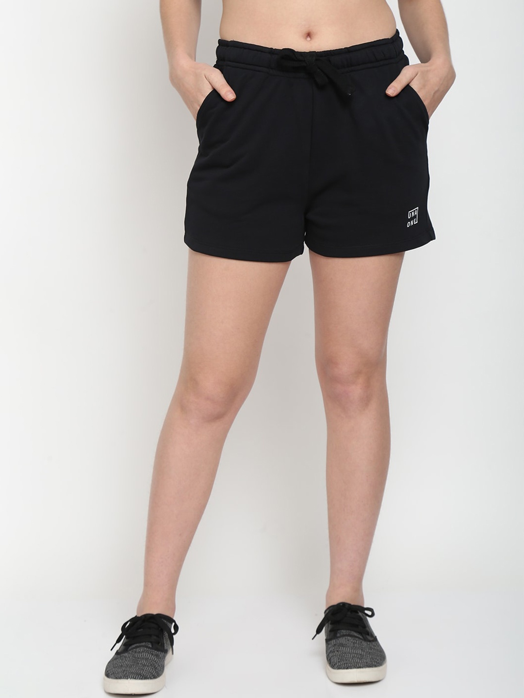 UnaOne Women Black Plus Size Cotton Regular Shorts