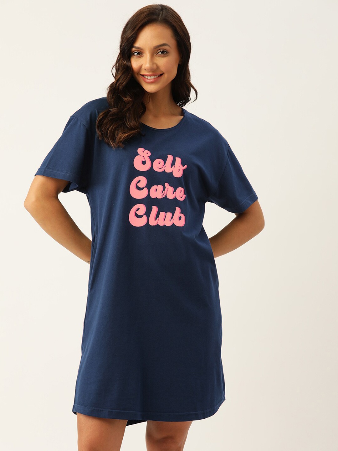 Nite Flite Navy Blue Typography Printed Oversized Pure Cotton T-shirt Nightdress
Nite Flite Navy Blue Typography Printed Oversized Pure Cotton T-shirt Nightdress