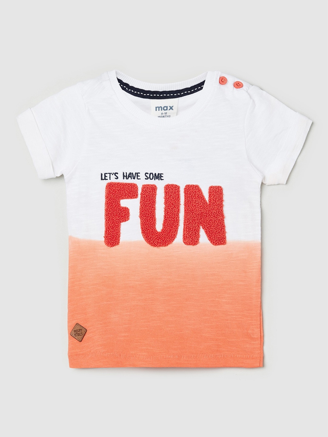 max Boys White & Peach-Coloured Typography Printed Pure Cotton T-shirt