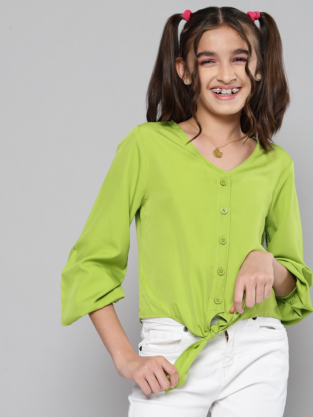 JUSTICE Girls Lime Green Shirt Style Top