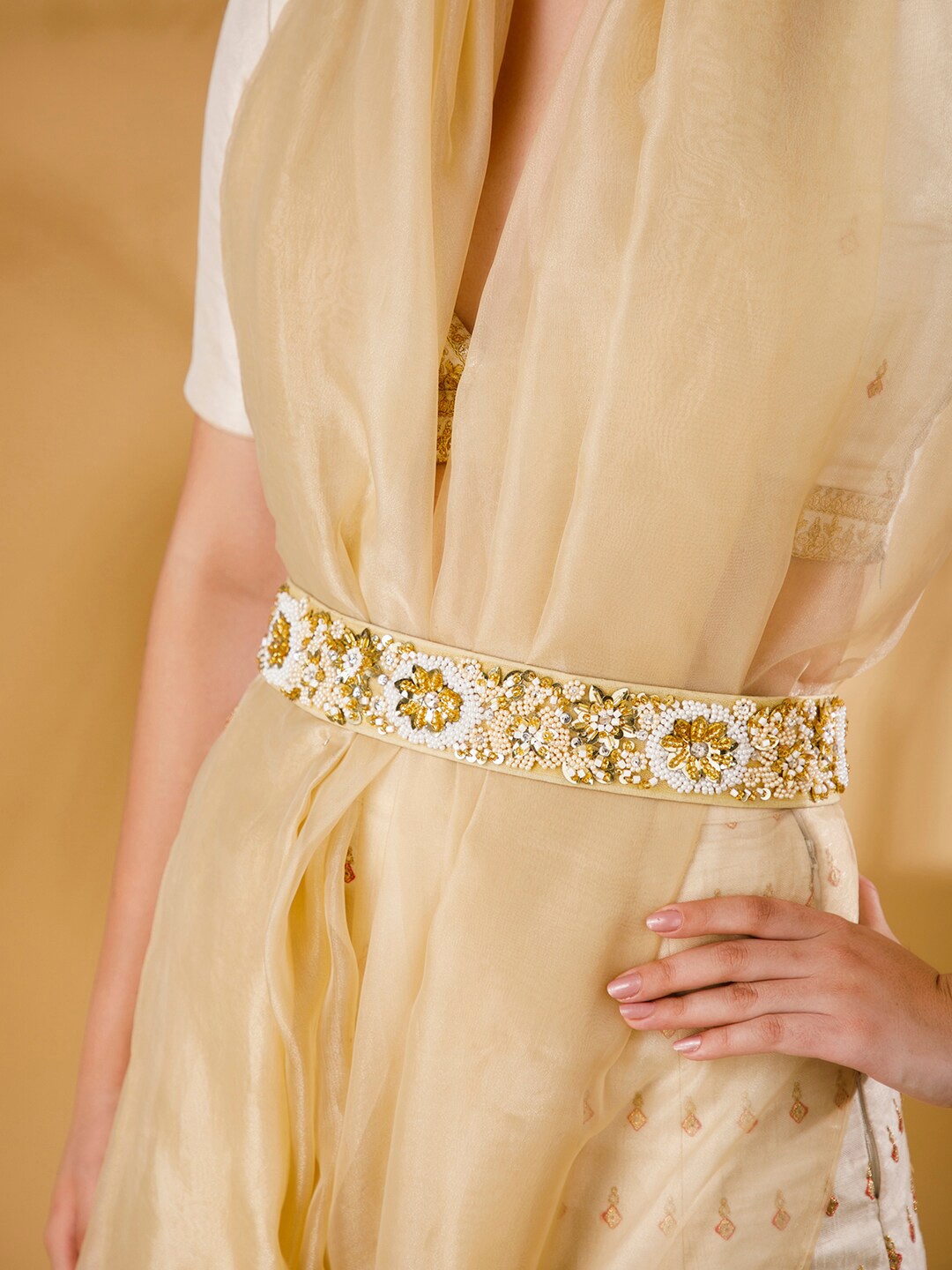 Rubans Women Beige & White Embellished Belt