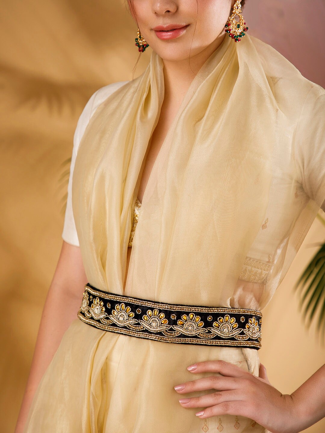 Rubans Women Black & Gold Embellished Belt