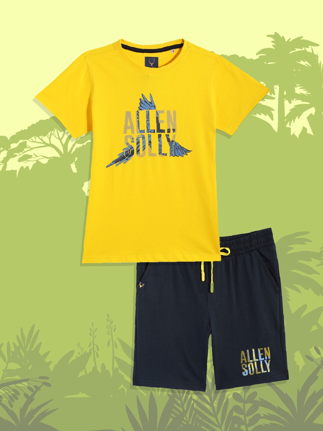 Allen Solly Junior Boys Yellow & Navy Blue Printed Pure Cotton T-shirt with Shorts Set
Allen Solly Junior Boys Yellow & Navy Blue Printed Pure Cotton T-shirt with Shorts Set